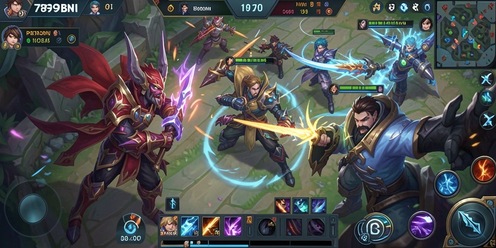 Screenshot gameplay 789BNI yang menunjukkan aksi pertarungan MOBA.