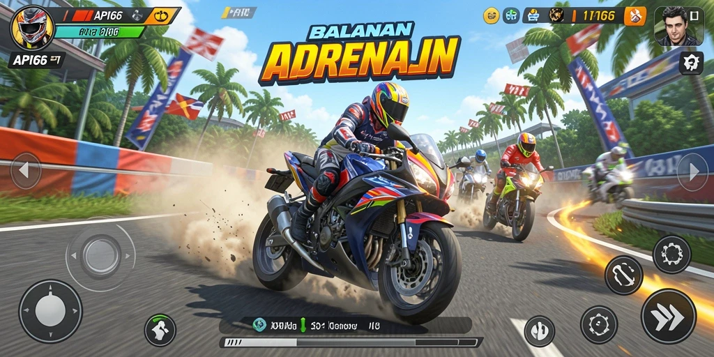 Gameplay seru dalam balapan motor API66 yang menantang.