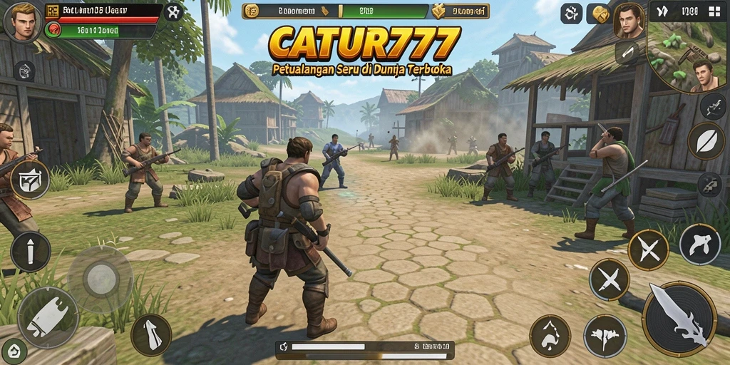 Screenshot gameplay CATUR777 yang menunjukkan dunia terbuka yang luas dan mendetail.