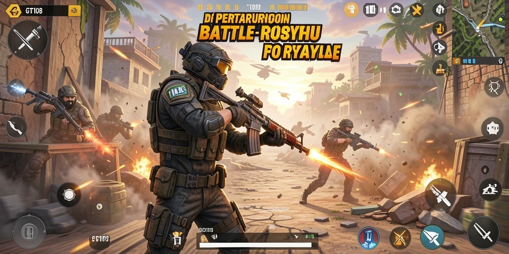 Tampilan gameplay GT108 yang penuh aksi dan strategi di arena Battle Royale.