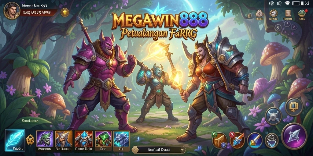 Tangkapan layar utama MEGAWIN888 menampilkan aksi pertempuran epik dalam dunia RPG.