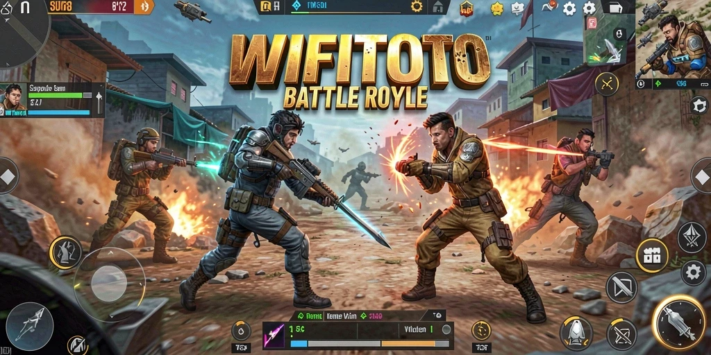 Tangkapan layar WIFITOTO menunjukkan aksi seru dalam pertandingan Battle Royale.