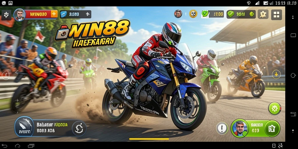 Screenshot gameplay WIN88 menampilkan balapan motor yang seru.